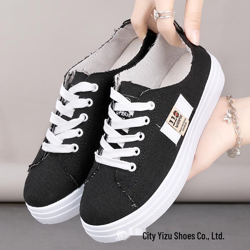 Women's White Low-Top Casual Canvas Sneakers - Spring/Autumn Korean Style, Breathable, Non-Slip, Versatile & Fashionable.