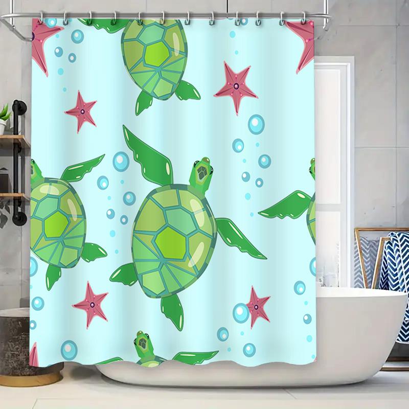 

Vibrant Sea Turtle Bath Curtain For Home Decor Blue Green Waterproof Shower Curtain With Stars Made From Durable Fabric Material W60H190(CM)-1 Pcs