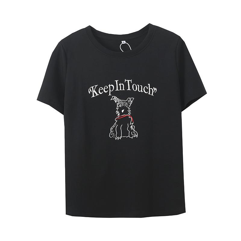 Simple commuter pullover round neck embroidered T-shirt women's spring new fat mm loose meat top 142081