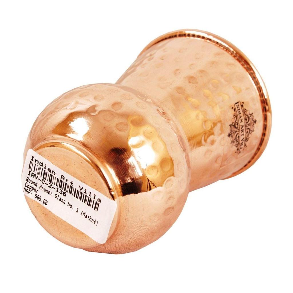 Copper Glass Tumbler, Hammer Design, Drinkware, 300 ML Each, Set of 2 Pieces