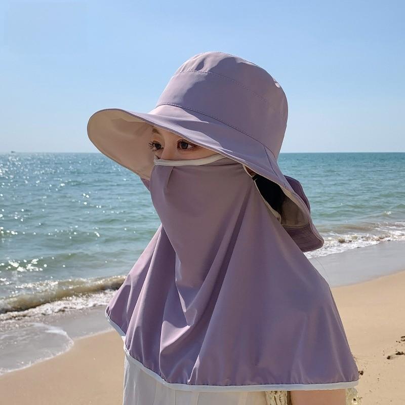 Summer Sun Protection Hat With Face Mask Set For Women Outdoor Shade Uv Blocker