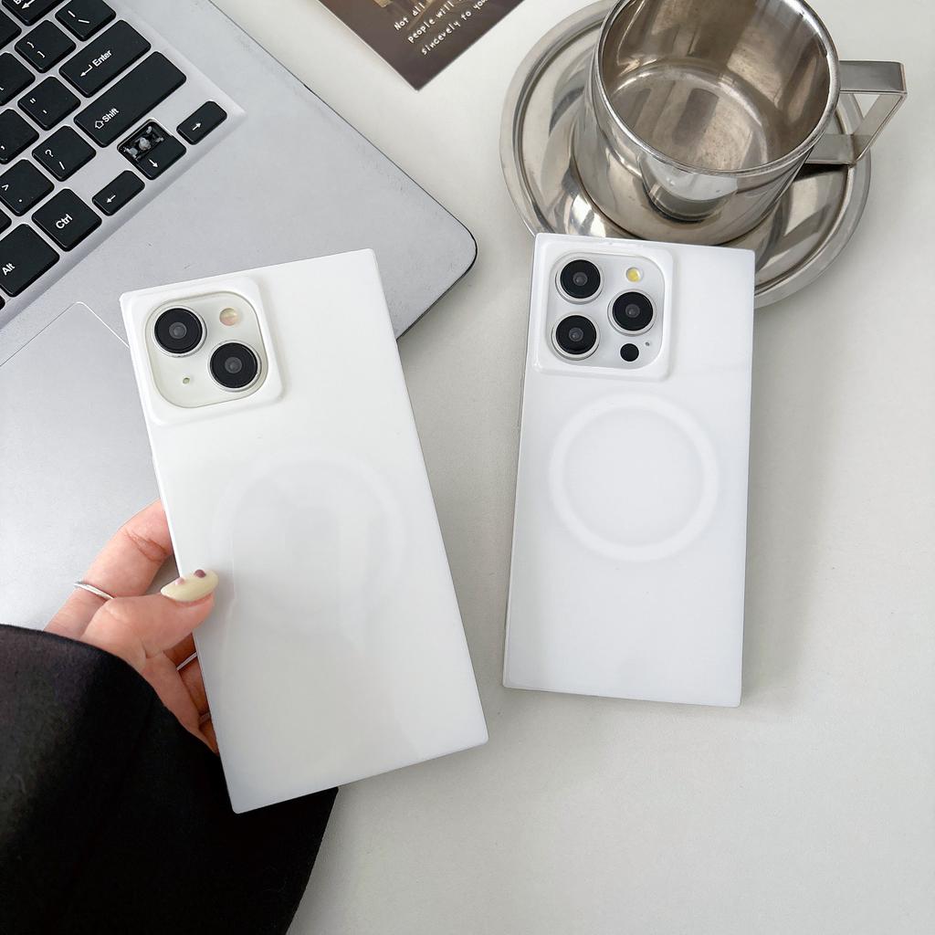 Fashion Straight Edge Mag White Safe Phone Case for iPhone 13 14 15 16 Pro Max Wireless Charging Strong Magnetic Anti-drop Cover