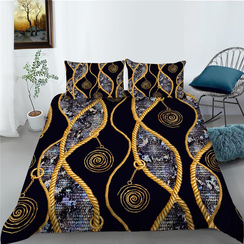 Bettbezug-Set mit Leopardenmuster, Mikrofaser, europäischer Retro-Klassiker, Druck, Doppelbett-Bettbezug mit Leopardenmuster und Goldkette, Kingsize