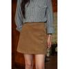 Plus Size Mallard Brown Suede A-Line Skirt for Women - Autumn/Winter Short Skirt In Caramel Camel Tone