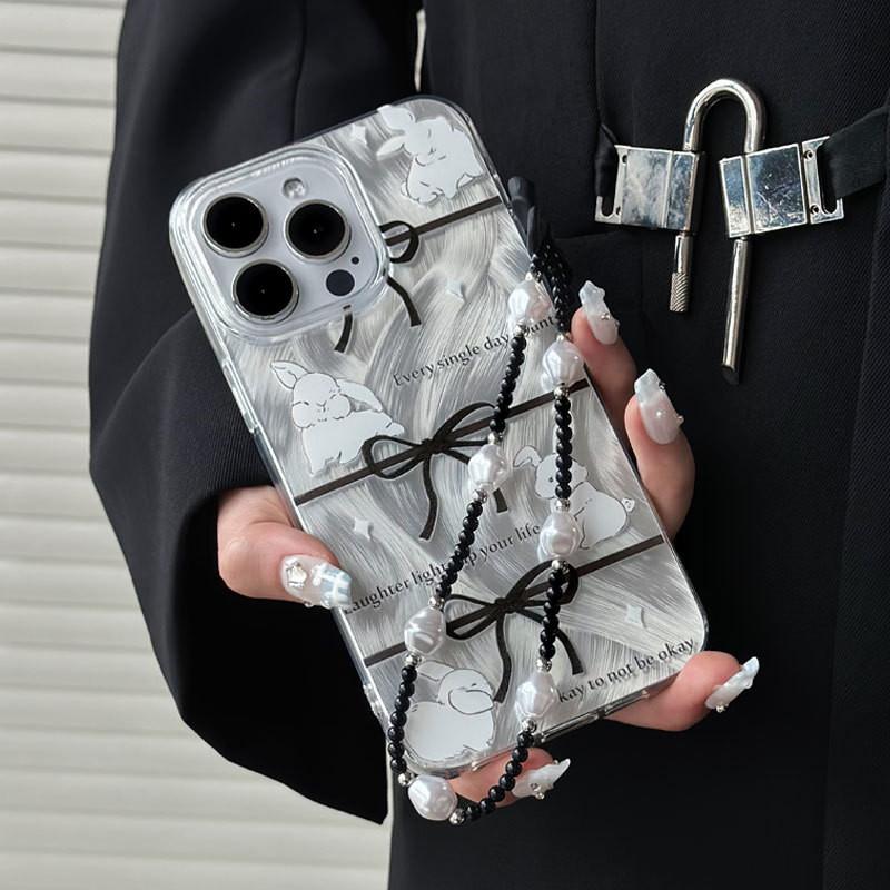 Capa de telefone com cordão de furo grande compatível e adequada para iPhone15 14 13 12 11promax xsmax xr 7 8plus Bow Bunny