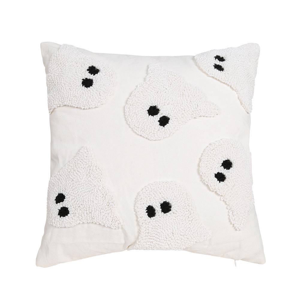 Spooky Halloween Pumpkin Embroidered Throw Pillow Covers Fluffy Looped Pumpkin Ghost Pattern Pillow Cover Pillowcase with Zipper
