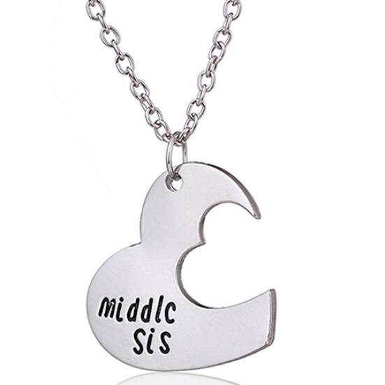 Broken Heart Sisters Matching Big Middle Little Sister Letter Carved Love Necklace
