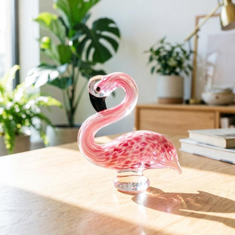 Flamingo Statue Hand Blown Glass Flamingo Figurines,Art Glass Flamingo Sculpture,Souvenir Home Decors Gift for Mom Women