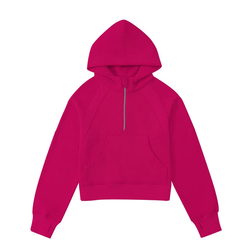 Autumn and Winter Short Pullover Half Zipper Hooded Loose Top Yoga Jacket Sweater