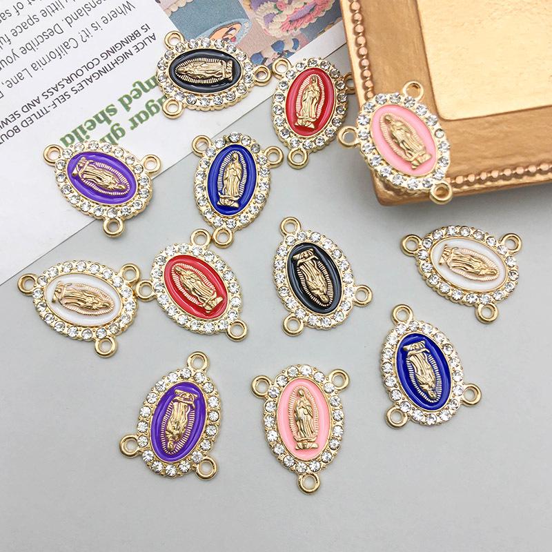 Gold Alloy Three-Hole White Rhinestone Pendant Charm for DIY Jewelry Accessories