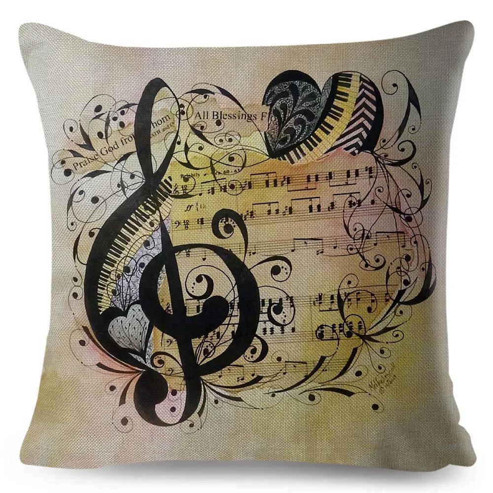 

nordic Style Music Note Pillowcase Decor Vintage Guitar Mike Printed Pillow Case for Home Sofa Polyester Cushion Cover 45x45cm 12x12in 30x30cm