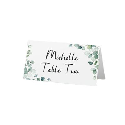 50 tarjetas de mesa en blanco con diseño de hoja verde, papel plegado para mensajes, elegantes tarjetas de identificación plegables.