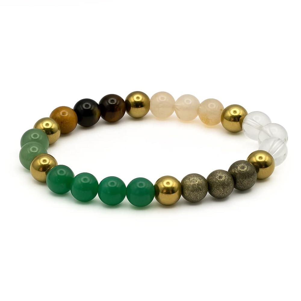 Dhan Yog Crystal Bracelet, Natural Green Jade, Aventurine, Tiger Eye, Citrine Gemstones, Abundance Spiritual Jewellery Oneisze