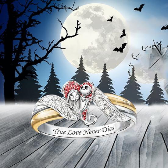 

Двойной цвет в форме сердца в форме кольца для женщин с рисунком призрака с буквенным принтом и стразами на Хэллоуин