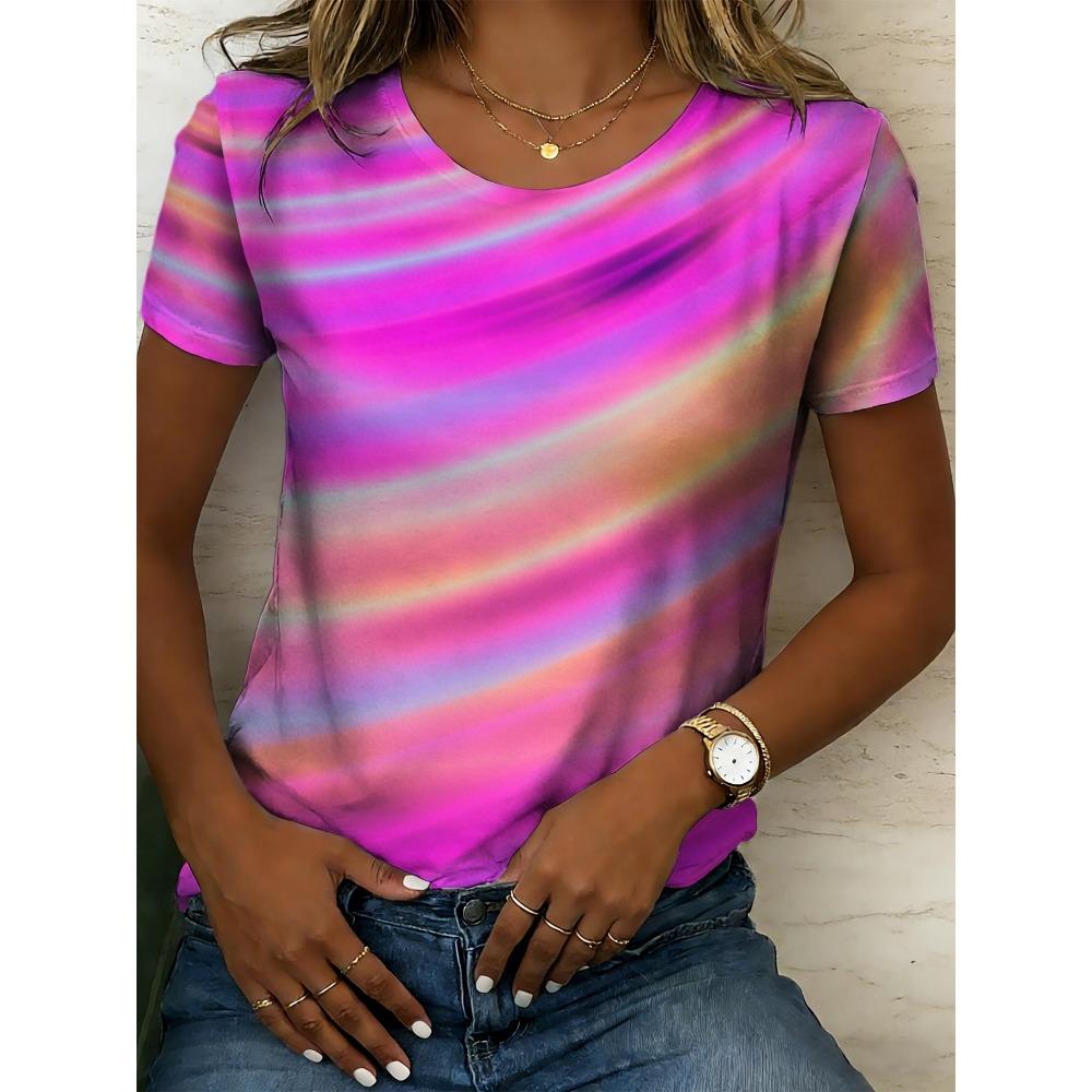 Women's colorful gradient tie-dye T-shirt 3D digital printing breathable and comfortable for daily use