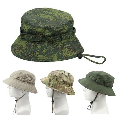 Cappello estivo da esterno con stampa mimetica, antivento, cinturino fisso, tesa rotonda, anti-UV, parasole, leggero, da pesca, campeggio, arrampicata, unisex, berretto parasole