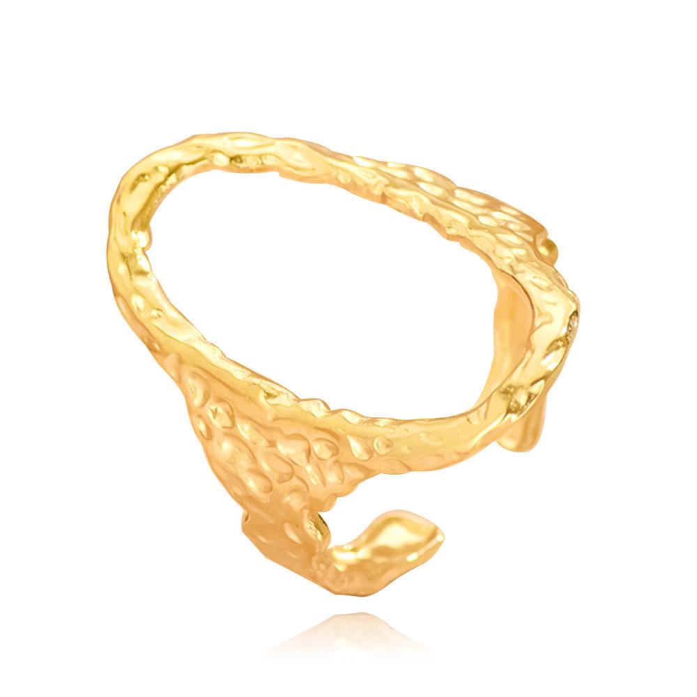 European Retro Geometric Hammered Stainless Steel Open Ring Women's Gold-Plated Adjustable Titanium Jewelry