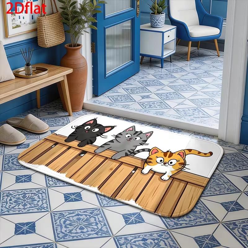 Funny Peeking Cats Entryway Welcome Mat Cute Kitten Brick Area Rug Non-Slip Floor Carpet for Home Kitchen Corridor Doormat Gift