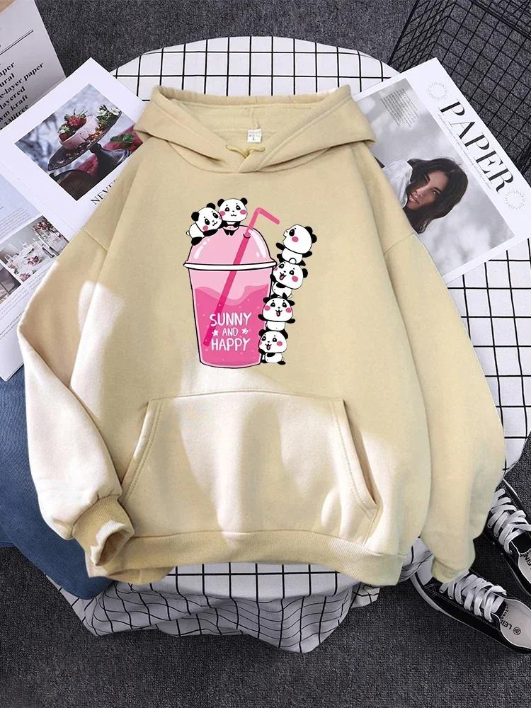 Pullover For Woman Fashion Korean Round Neck Hoodie Female Panda Sleeps Print New Women'S Sweatshirt Warm