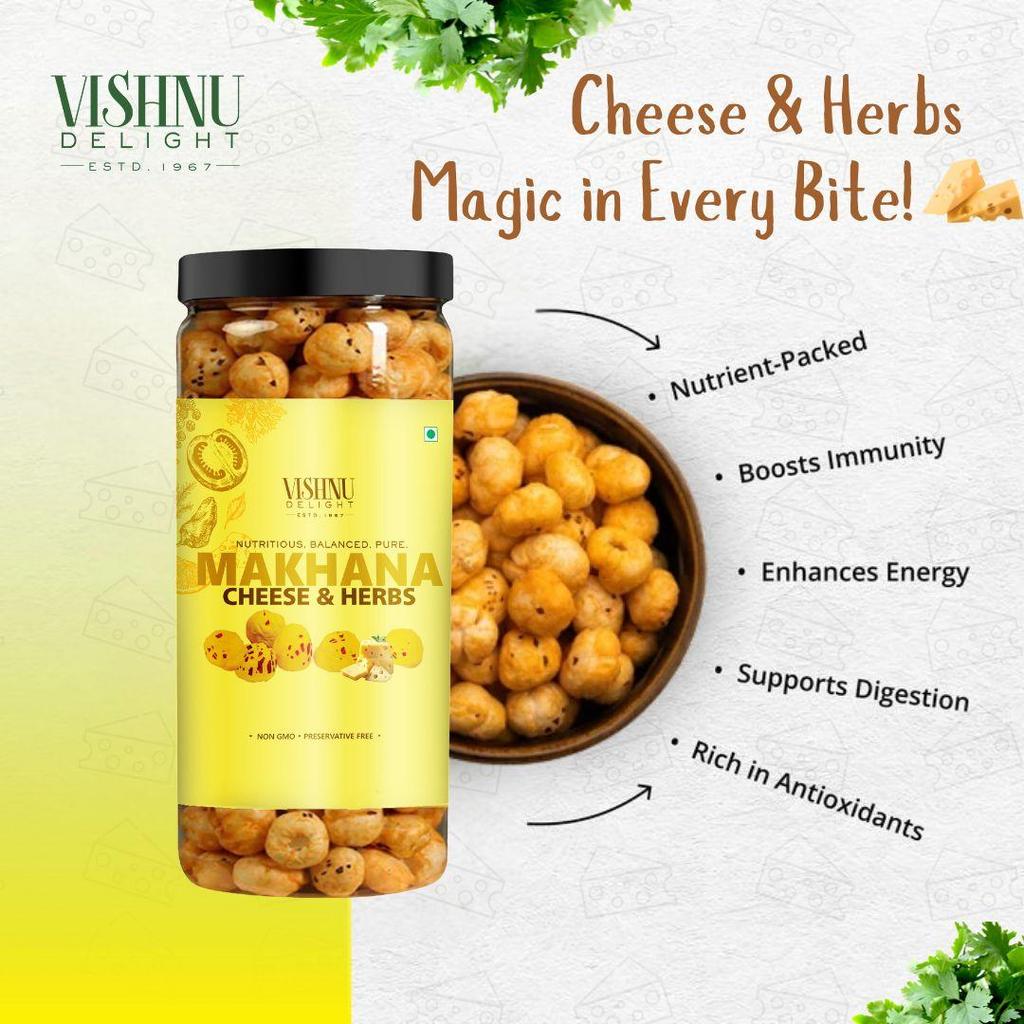 VISHNU DELIGHT Geröstete & Aromatisierte Makhana | 90g Käse-Fuchsnüsse | Knusprige & Gesunde Snacks 2er-Pack