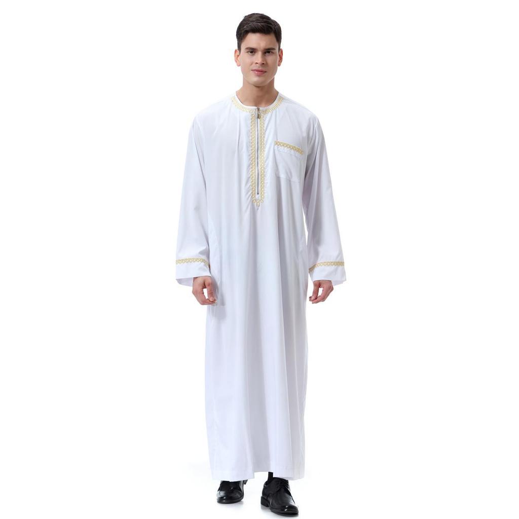 Men's Embroidered Zipper Robe - Middle Eastern Style, Spring/Summer