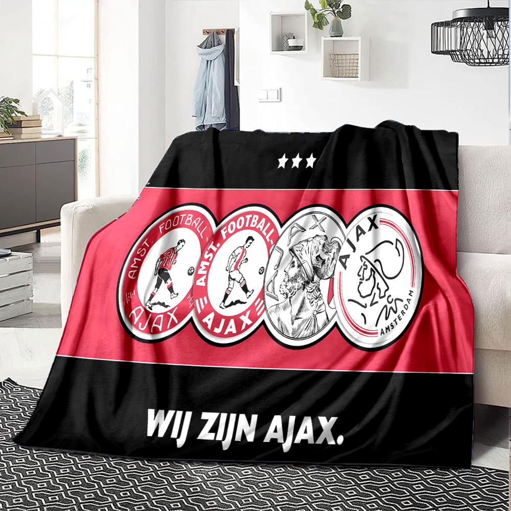 Coperta in Flanella con Stemma Ajax Amsterdam, Morbido Poliestere, Design Moderno, Per Tutte le Stagioni per Campeggio, Viaggi, Regali per le Feste o Compleanni
