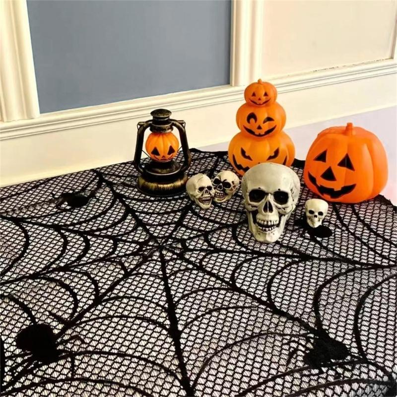 Spooky Halloween Polyester Cobweb Table Runner with Cobweb Pattern for Home and Event Decoration