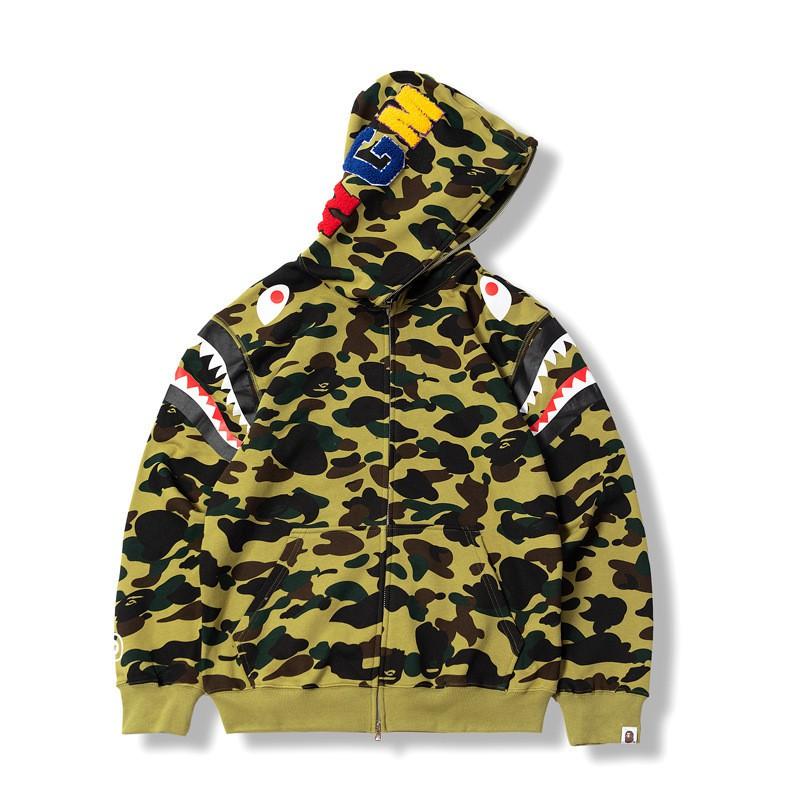 Shark 3D Print Zip Up Hoodie Camo Streetwear Teens