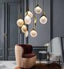 Modern Spoon LED Pendant Light Hotel Hall Living Brass Resin Round Ceiling Chandelier Hanging Lamp Fixtures Retro Luminaire