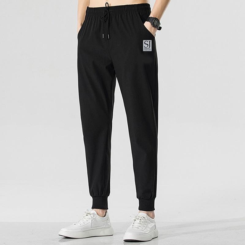Pants men's trend summer thin loose large size fat guy 0kg casual tied feet nine-point sports trousers