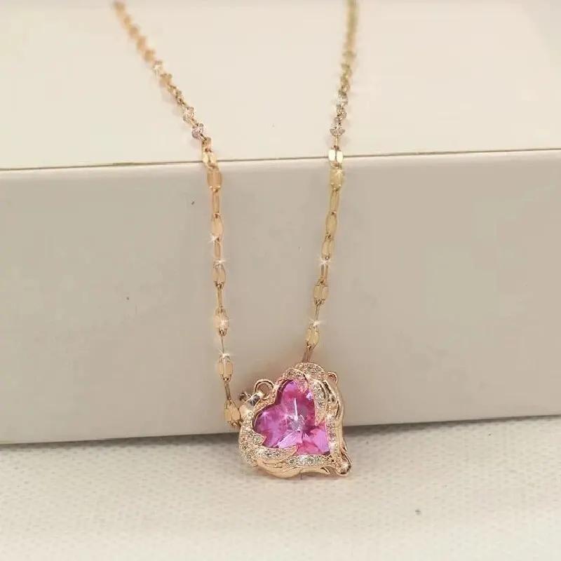 1 Stück Romantisches Paar Glasbesetzter Bronze Zirkon Ozean Herz Anhänger Kombination aus Titanstahlkette