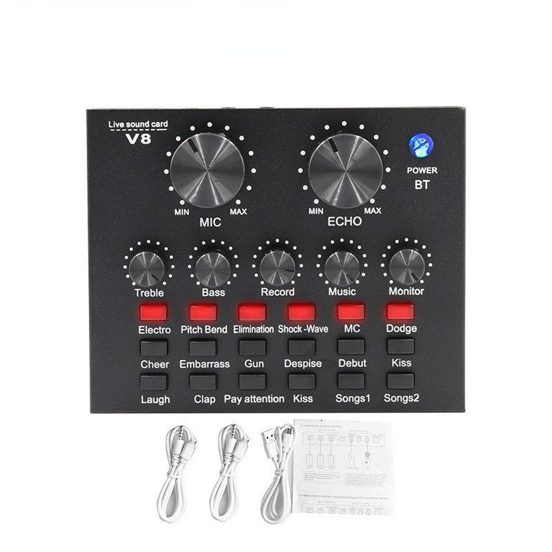 V8 Audio Mixer USB External Sound Cardof Headset Microphone Live Broadcast Sound Card for Mobile Phone Computer Sound Card