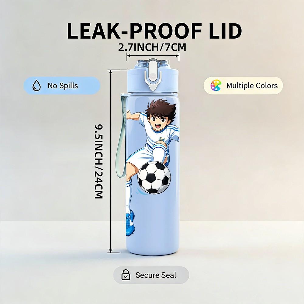 1PC Boy Soccer Player Sport Print 750ml Color Plastic Sports Water Bottle Leakproof Flip Straw Lid Suitable for Sports Office Home Use