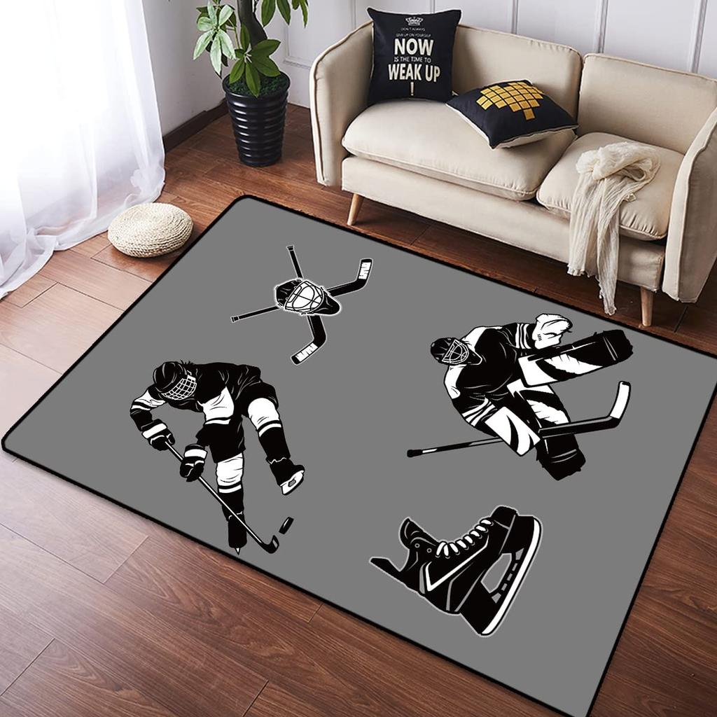 Eishockey Bereichsteppich Zuhause Plüsch Rutschfest Eishockey Sport Teppich für Wohnzimmer Schlafzimmer Spielzimmer Dekor Eishockeyspieler Fußmatte