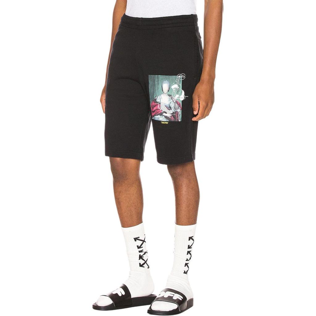Off-White Printed Elastic Waist Casual Shorts Regular Fit Men Shorts Black OMCI006E19E300051088