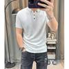 Pineapple Pattern High-Density Stretch Knit Summer Men's Solid Color Plaid Polo Short Sleeve T-Shirt