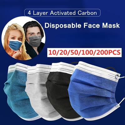 10-200 st aktivt kolmask 4-lagers respirator vuxenmask Dammtät munmask hälsa CE engångsmasker