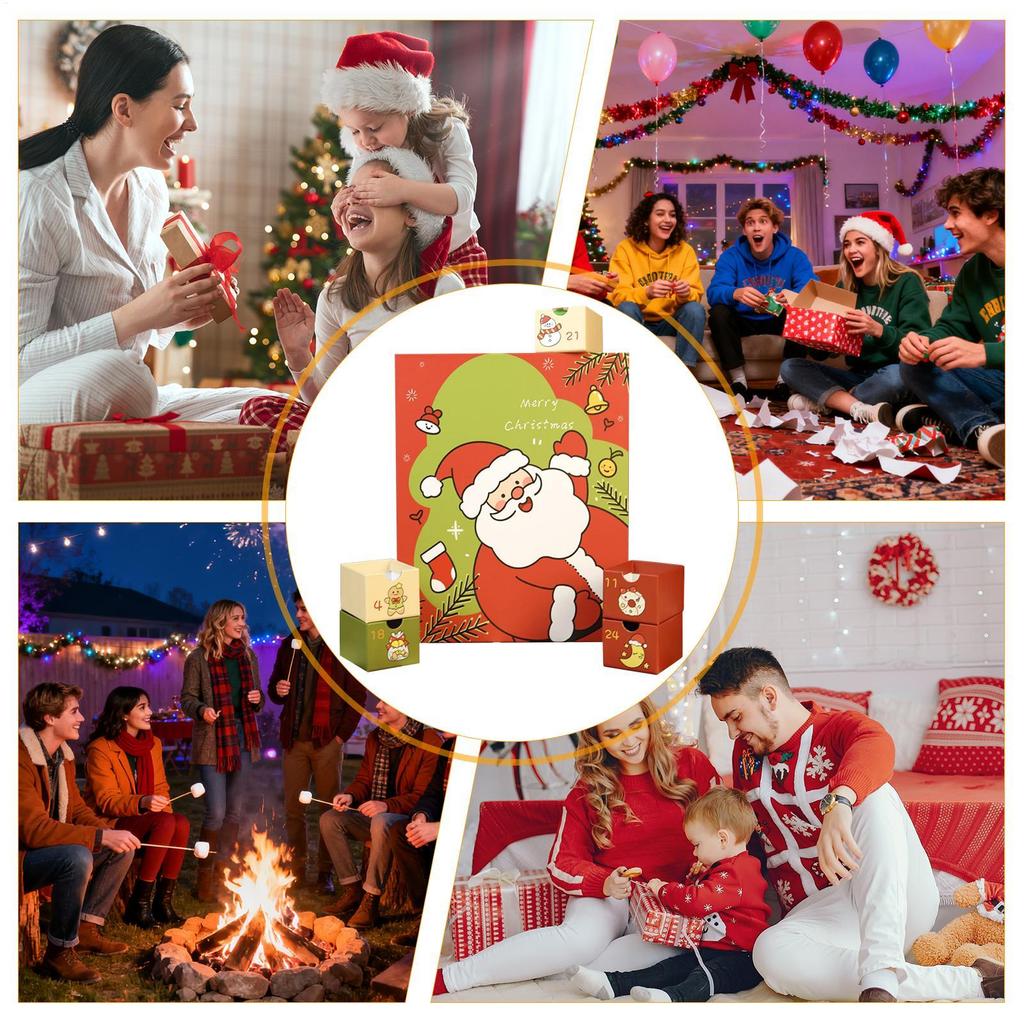 Christmas Advent Box 24-Grid Fillable Folding Christmas Advent Boxes 2026 Holiday Home Decor For Windowsill Shelf Desktop Dining
