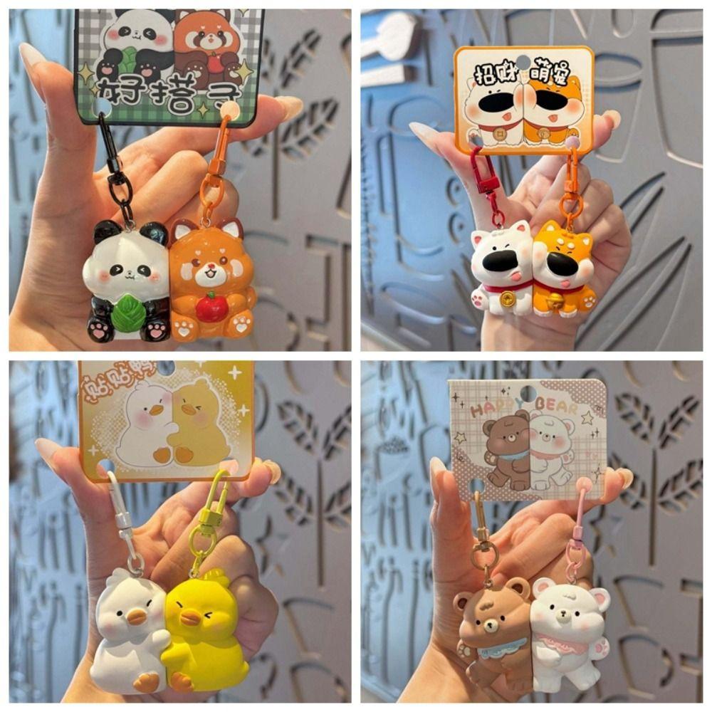 2 Stück Harz Paar Schlüsselanhänger Zink Zinklegierung Rucksack Schlüsselring Lustige Magnetische Tieranhänger Freunde