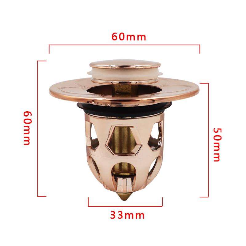 Universal Copper Pop-Up Bounce Core Basin Drain Rose Gold Filter Hair Catcher Deodorant Bath Stopper Kitchen Bathroom Tool