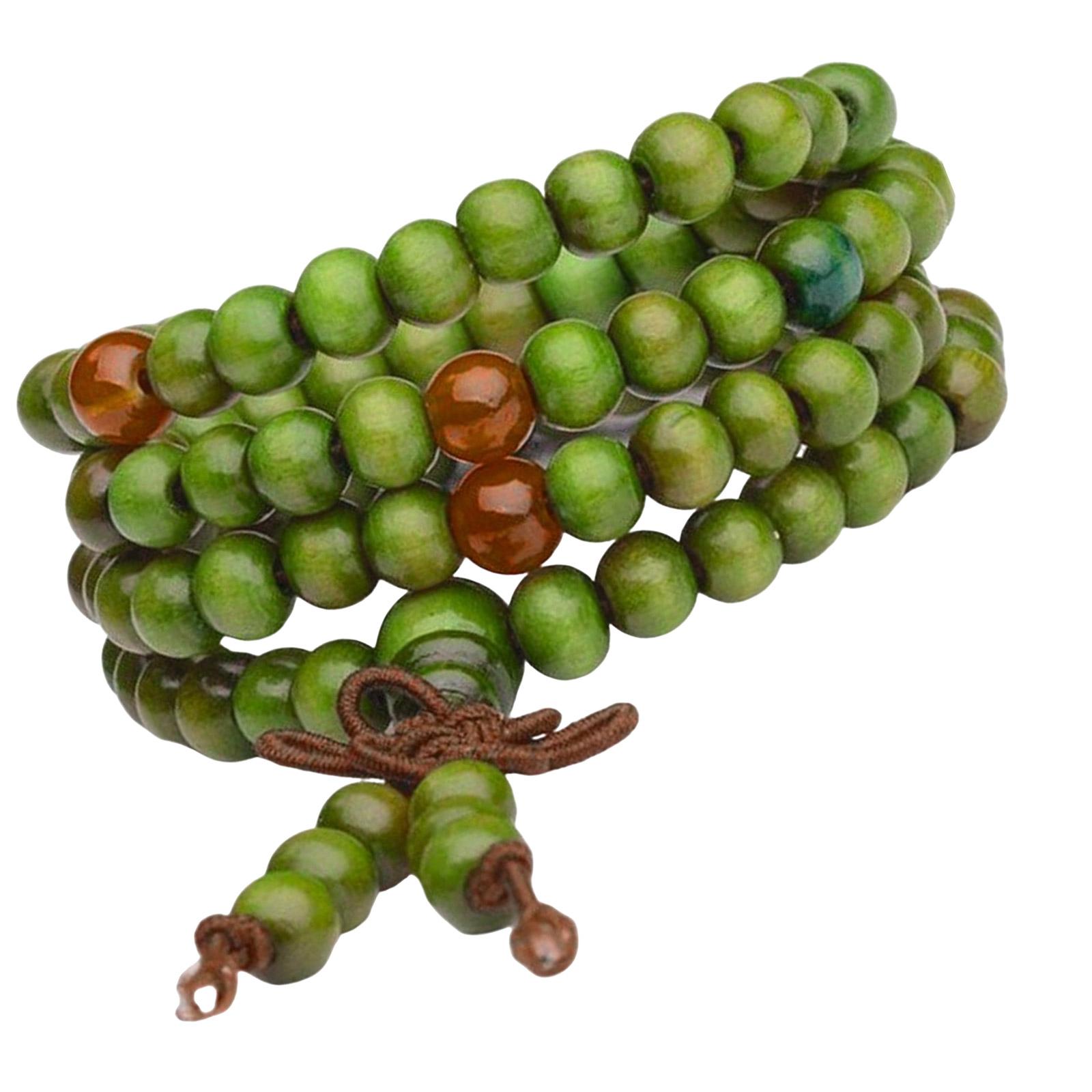 

Длинный браслет из деревянных бусин ручной работы, символизирующий спокойствие и силу, для повседневной носки и медитации зелёный