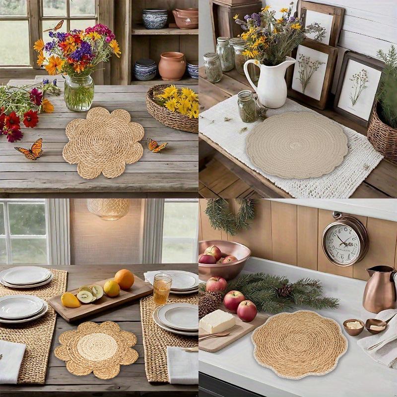 1 Piece of Environmentally Friendly Woven Insulation Mat Household Flower Shaped Durable Multi-purpose Placemat