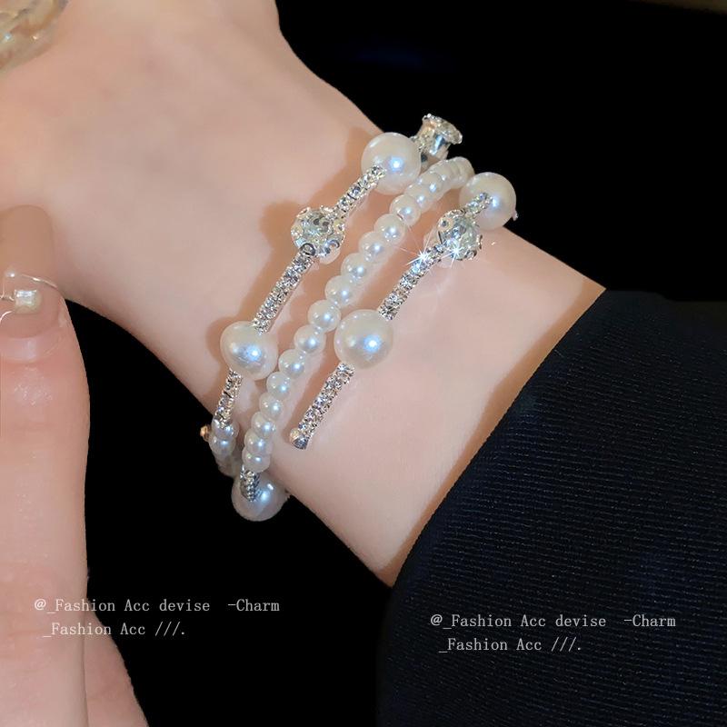 Elegant Multi-Layer Pearl & Diamond Bracelet: Chic, Versatile, High-End Design