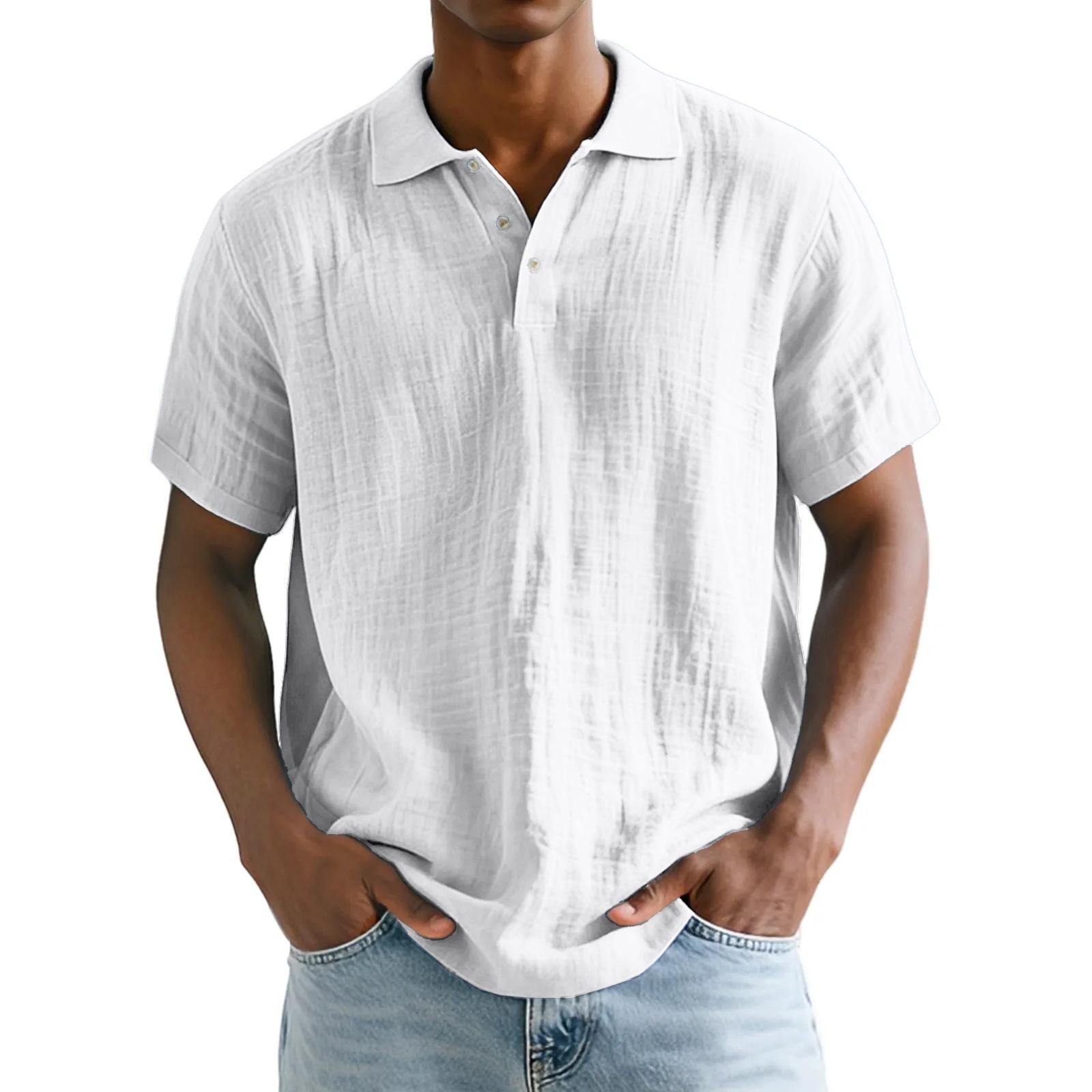 

Men s Casual Loose-fitting Breathable Sports T-shirt With Turned Collar And Linen Short-sleeved Top XL білий