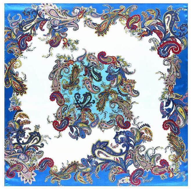 New Arrival 90*90cm Luxury Brand Women Silk Scarfs Colorful Cashew Flower Square Scarves Spring Summer Shawls For Ladies