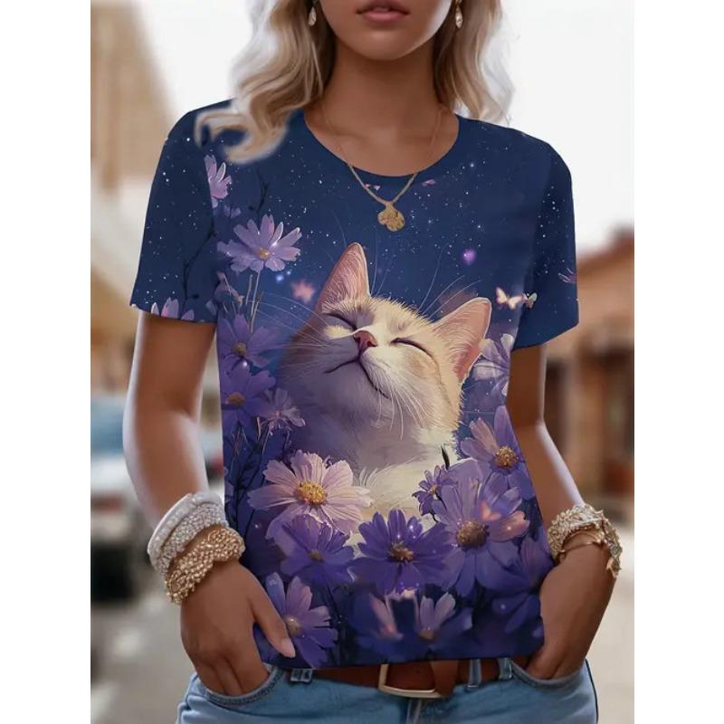 Fashion Casual Versatile Short Sleeve Crew Neck Printed Top Loose T-Shirts Women’s