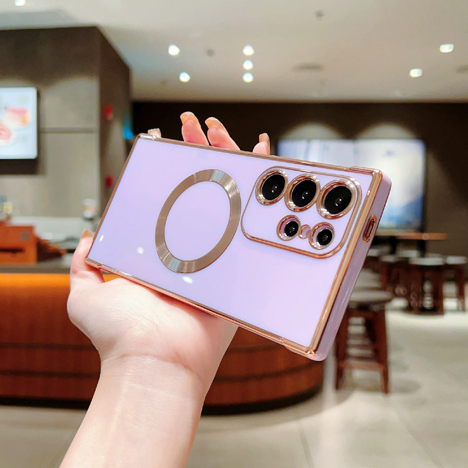 

For Samsung Galaxy S25 Ultra Case Compatible with MagSafe Electroplating TPU Phone Cover Rose Pink