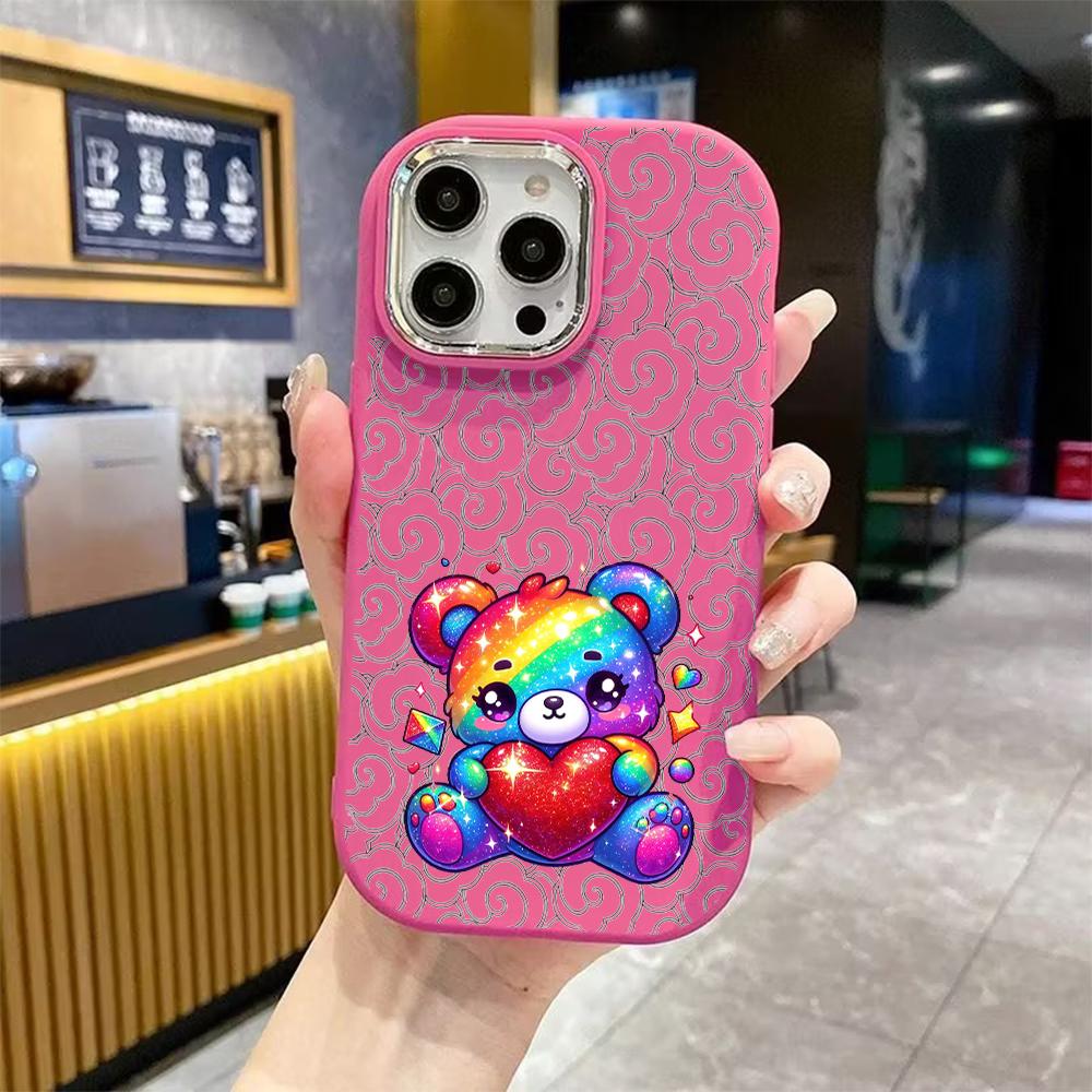 Phone Case: 2D Flat Design Suitable for iPhone 18 17 16 15 14 13 Pro Protective Case, Couple Style, Rainbow Bear, Christmas and Halloween Gift