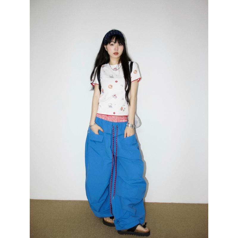 

Комбинезон в стиле Spice Girl с контрастной цветной вставкой, быстросохнущий, женский, летний, на тонких бретелях, с высокой талией, уличный, парашютистский, широкие брюки-карго 2XL синий