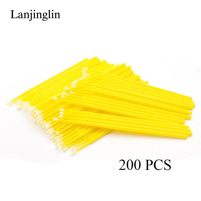 Lanjinglin 100/200pcs Micro Brushes Cotton Swab Eyelash Extension Eye Lash Glue Cleaning Brushes Applicator Sticks Makeup Tools